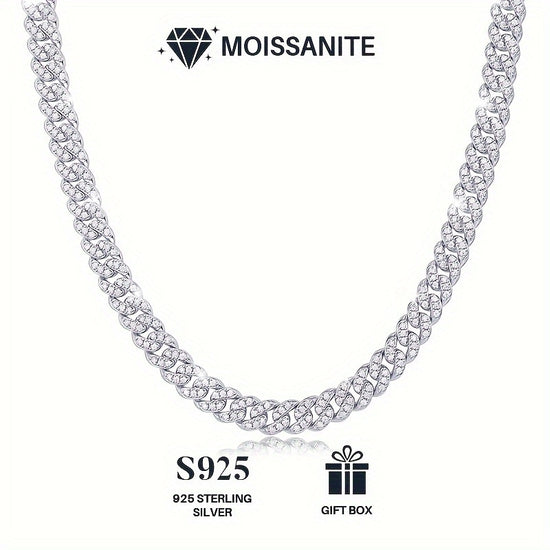Moissanite Cuban Necklace in 18k Gold on Sterling Silver
